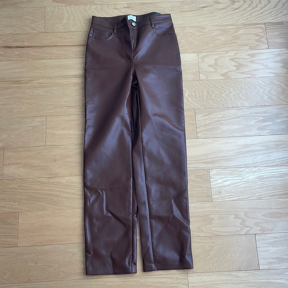 NWOT aritzia Wilfred melina leather pant in sold out brown color!